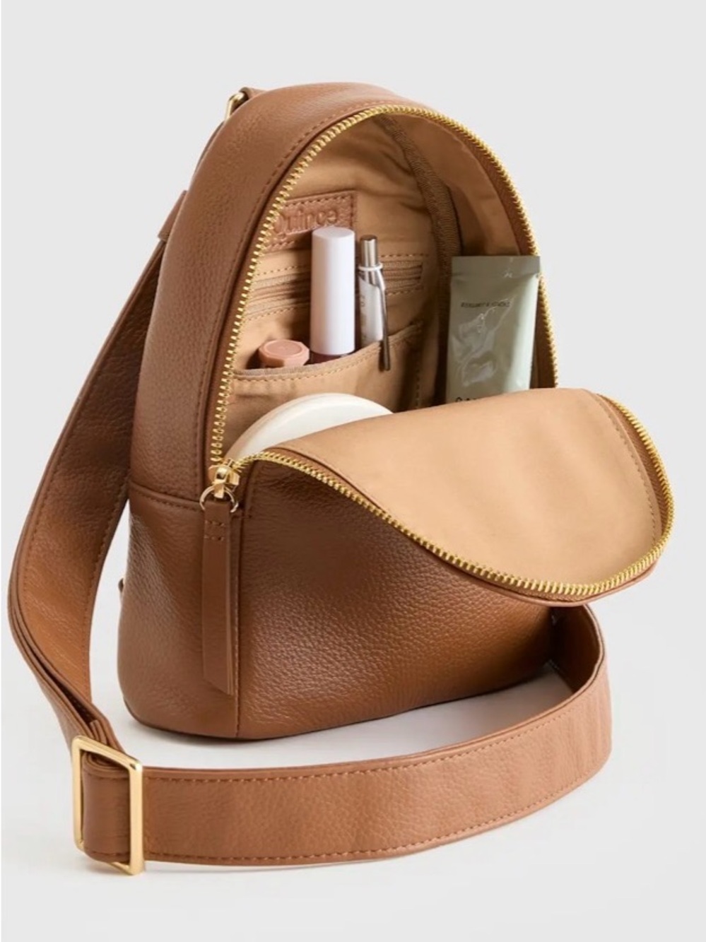 Quince Tan Italian Leather Sling Bag Crossbody Backpack - Picture 4 of 6